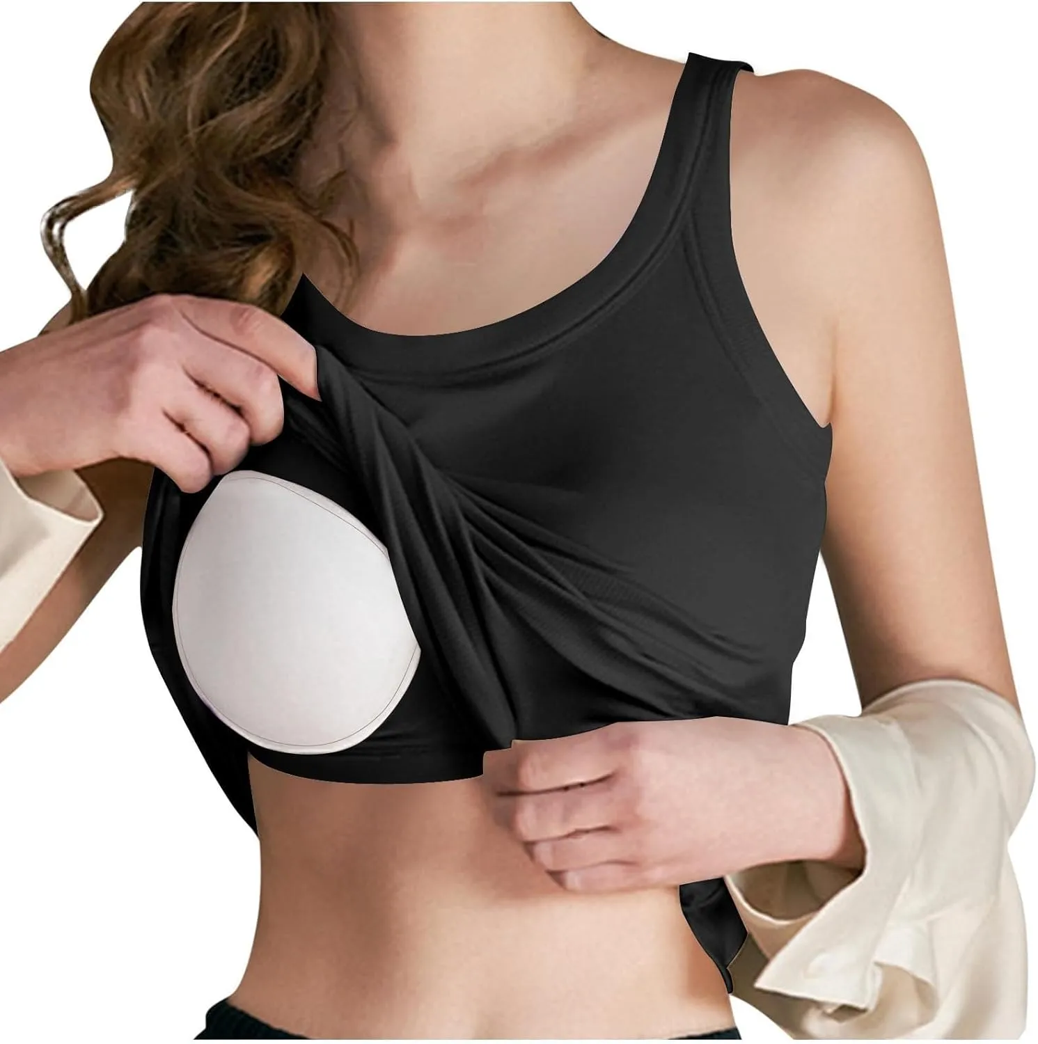 Womens Tops, Summer Sleeveless Lingerie Plus Size Basic Padded Tank Top with Built in Bra Spaghetti Strap Cami Tops