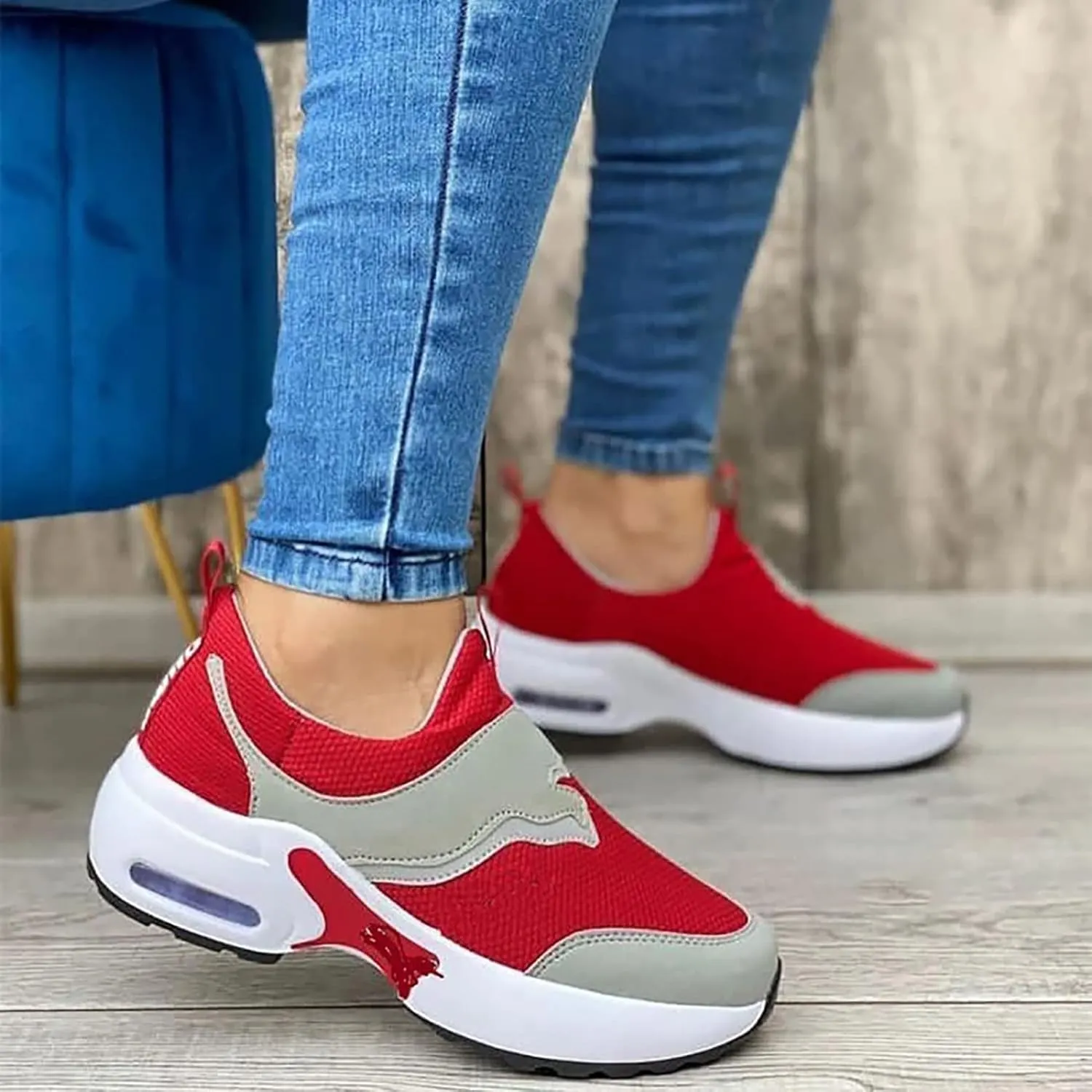 Women's Walking Shoes,Fashion Sneakers for Women,Breathable Sneakers Lightweight Knitted Non-Slip Shoe for Women Work Workout Gym Travel-Red||5