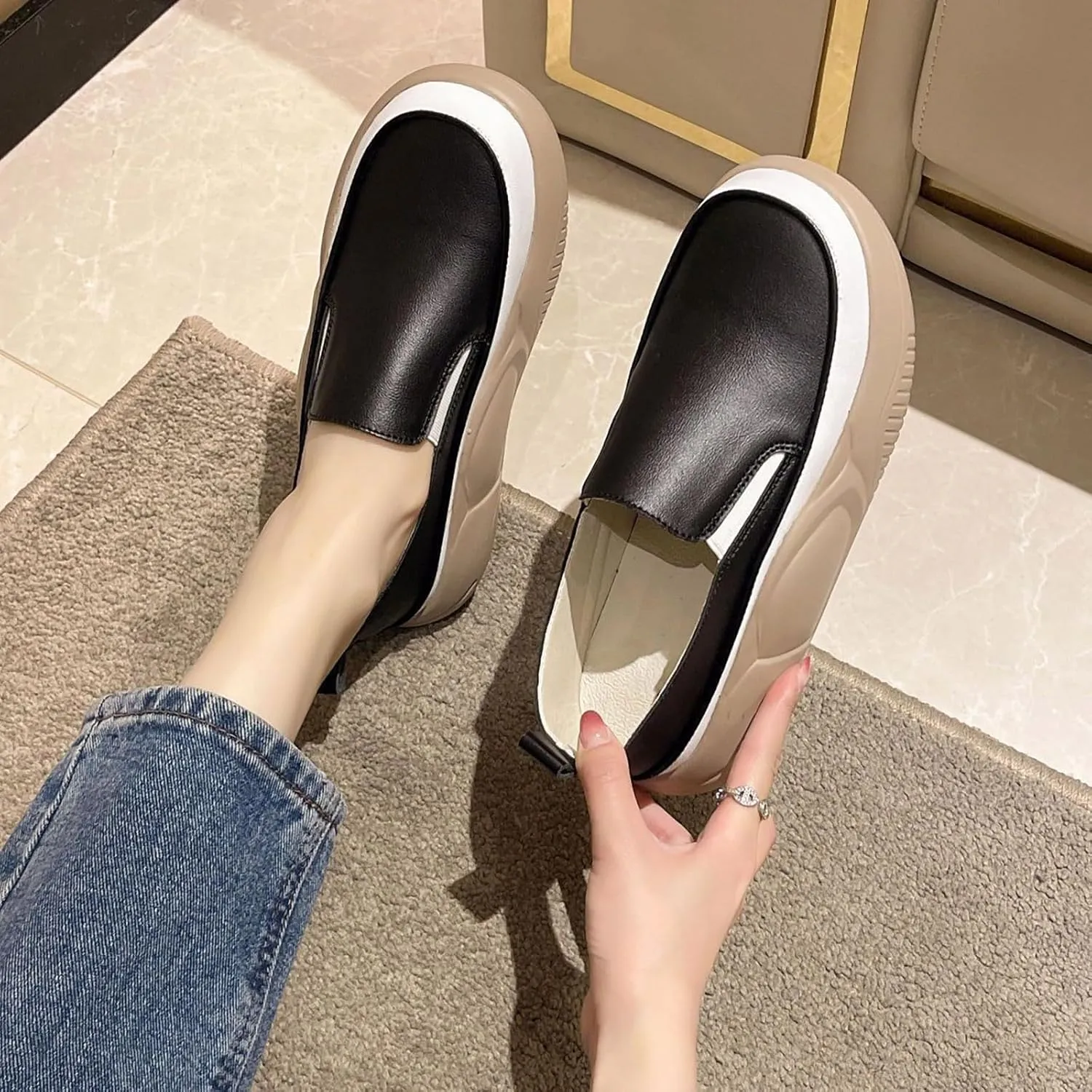 Women's Waterroof Non-Slip Loafers Soft Orthopedic Woven Walking Slip On Foam Arch Support Hands Slip in Sneakers