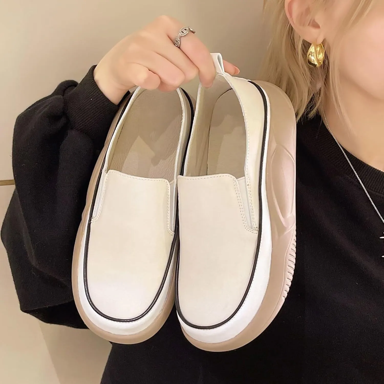 Women's Waterroof Non-Slip Loafers Soft Orthopedic Woven Walking Slip On Foam Arch Support Hands Slip in Sneakers
