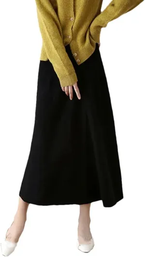 Women's Wool Over-The-Knee Skirt A-Line Long Skirt Vintage Classic Pleated Knit Sweater Midi Skirts