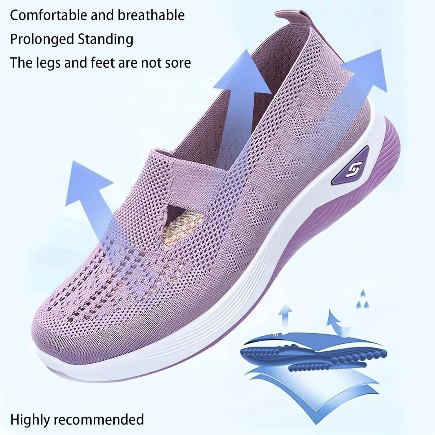 Women's Woven Orthopedic Breathable Soft Shoes Arch Support, Anti-Skid Sports Slip on Shoes