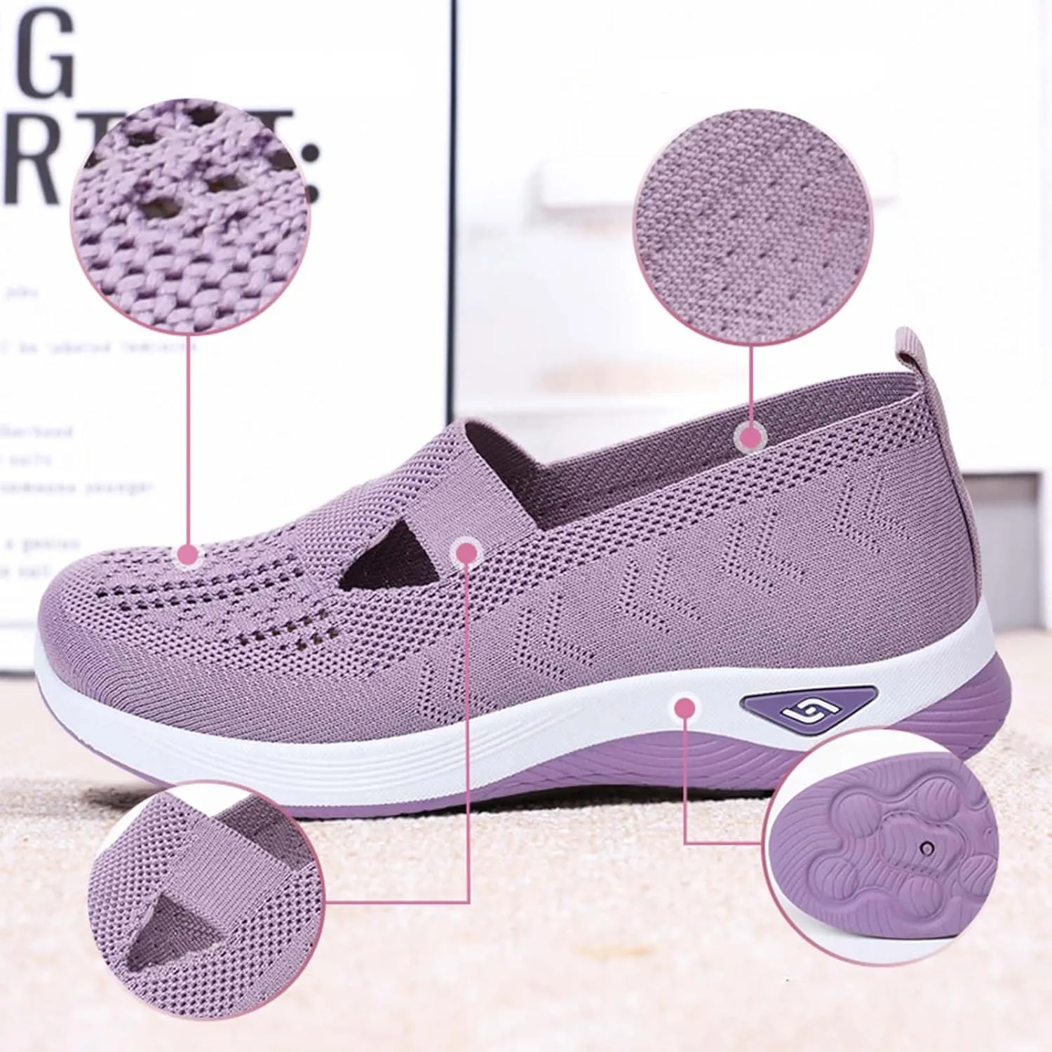 Women's Woven Orthopedic Breathable Soft Shoes Arch Support, Anti-Skid Sports Slip on Shoes