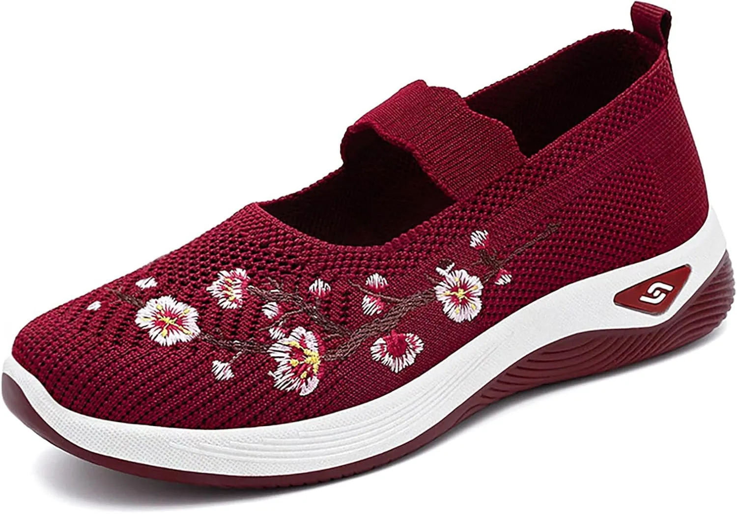Women's Woven Orthopedic Breathable Soft Shoes Flower Embroidered Slip On Knitting Flat Loafers Foam Shoes Hands Free Slip in Sneakers Arch Support