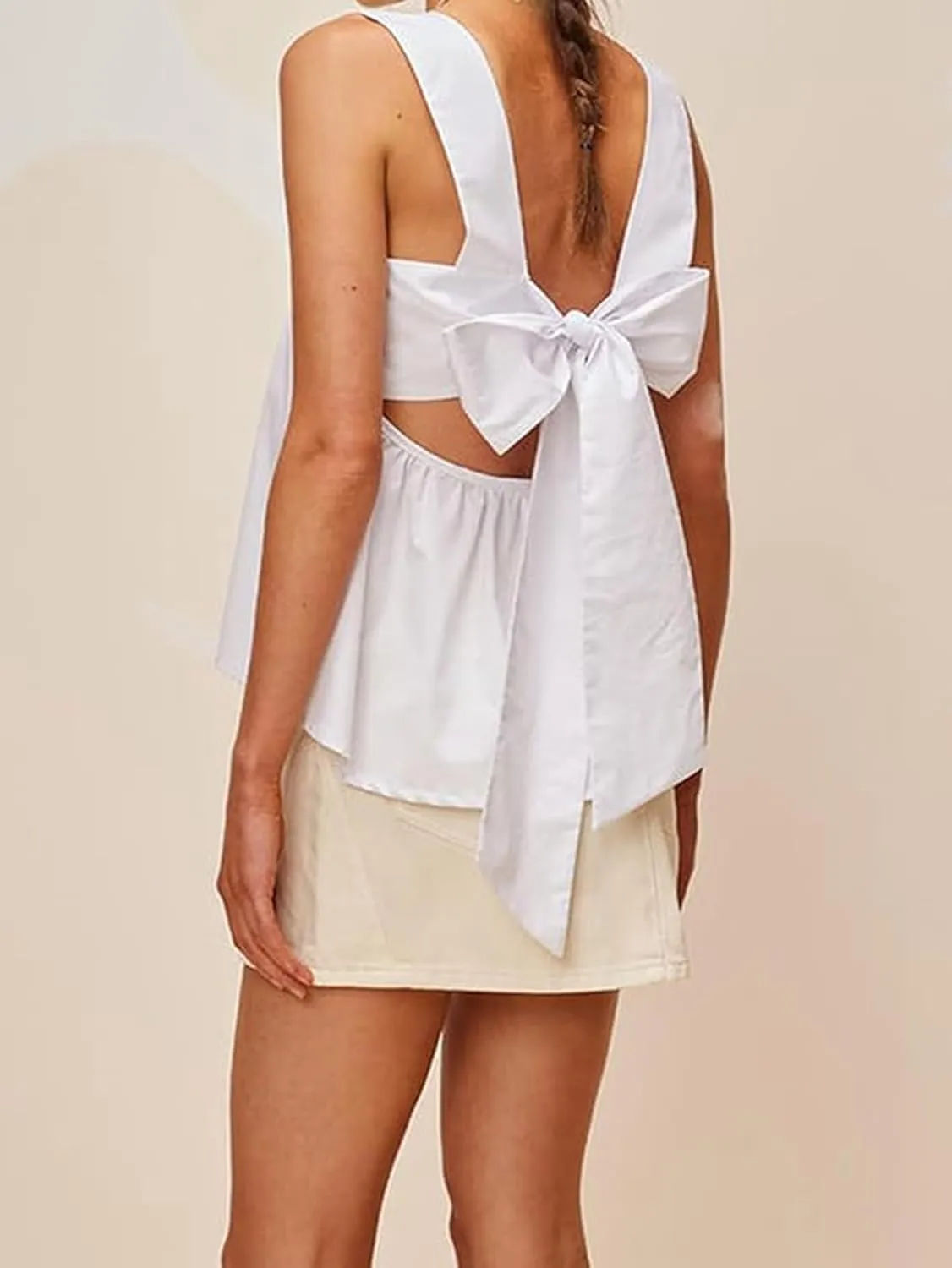 Womens Y2K Gingham Tank Tops Peplum Plaid Square Neck Babydoll Top Going Out Tops Bowtie Backless Cami Shirts