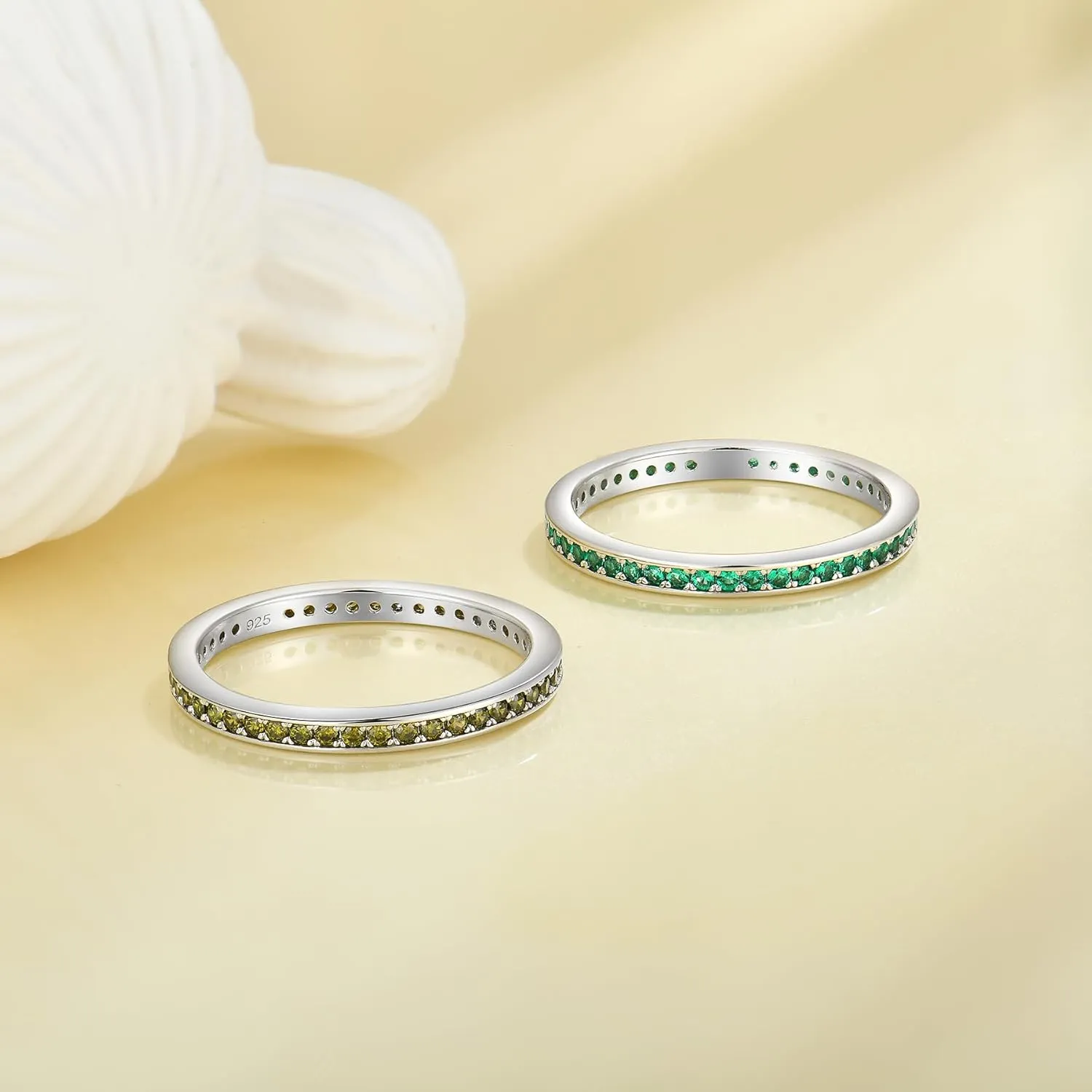 YL Women's Stackable Ring 925 Sterling Silver Stacked Rings 1.25mm Birthstone Eternity Bands