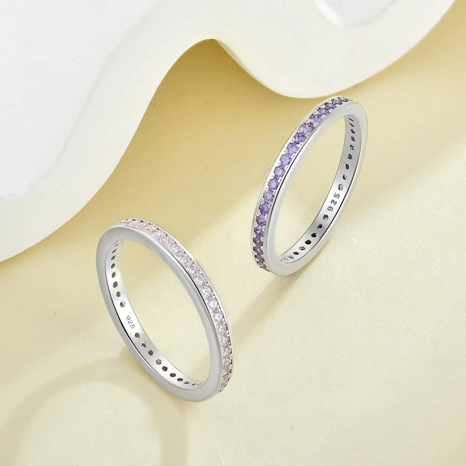 YL Women's Stackable Ring 925 Sterling Silver Stacked Rings 1.25mm Birthstone Eternity Bands