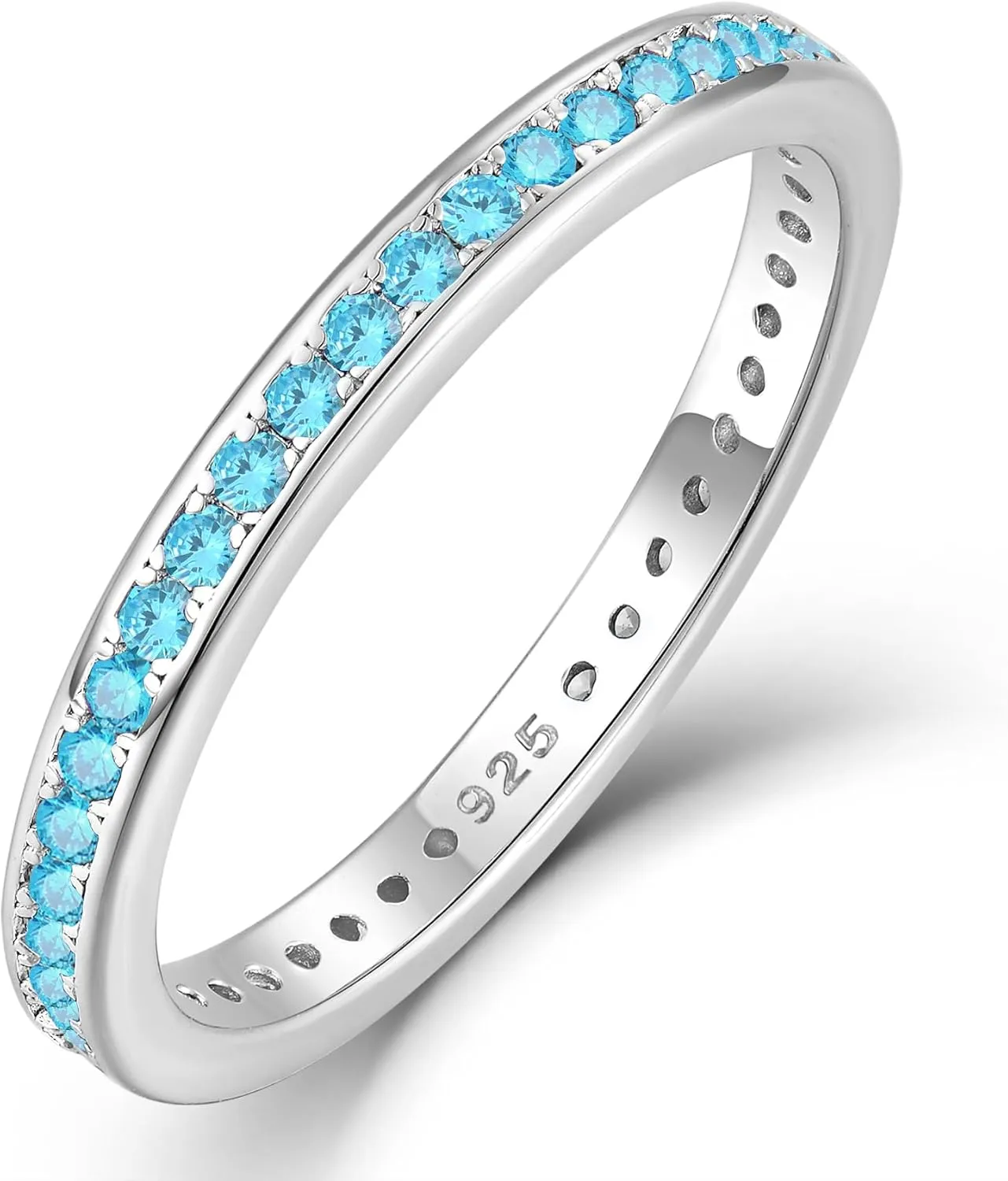 YL Women's Stackable Ring 925 Sterling Silver Stacked Rings 1.25mm Birthstone Eternity Bands