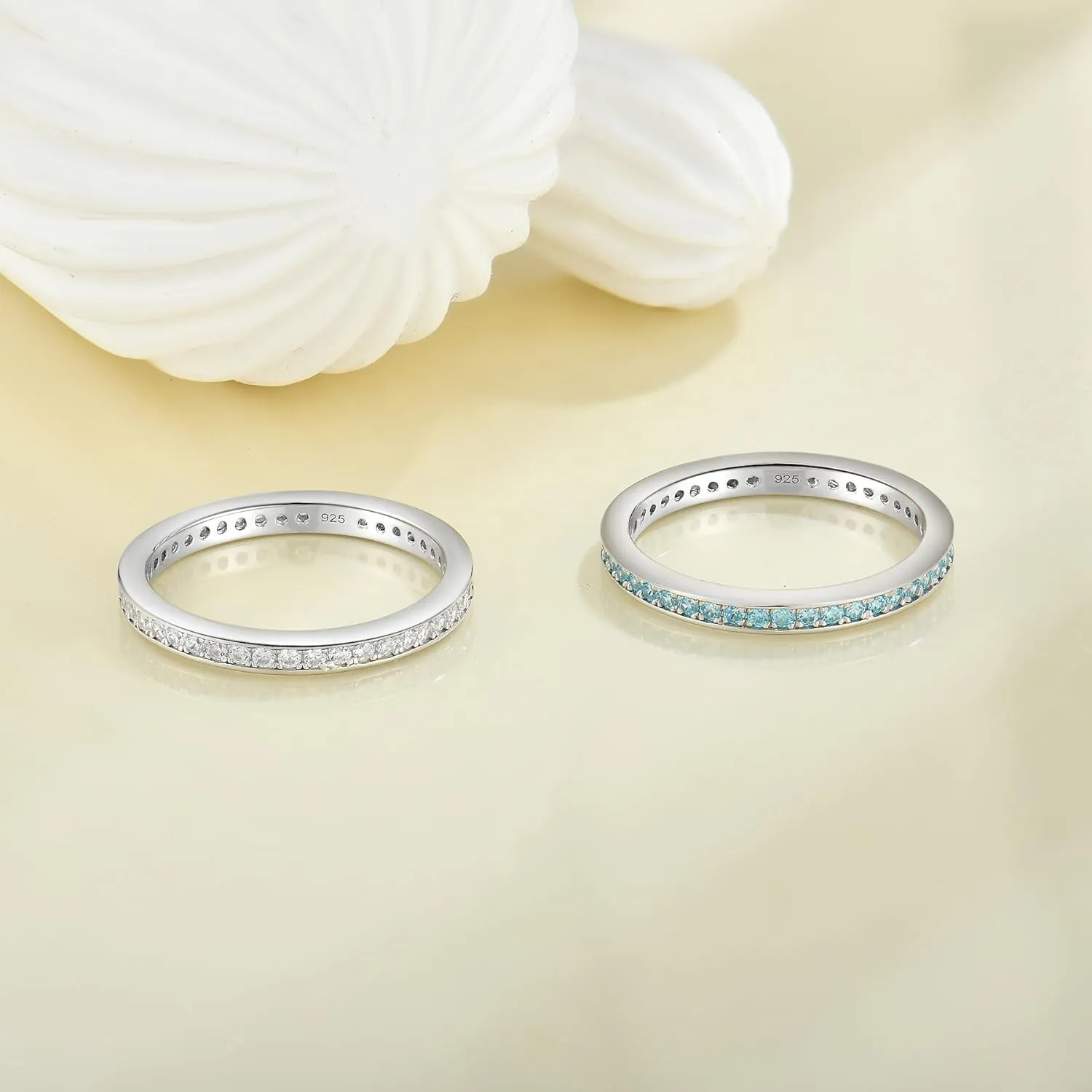 YL Women's Stackable Ring 925 Sterling Silver Stacked Rings 1.25mm Birthstone Eternity Bands
