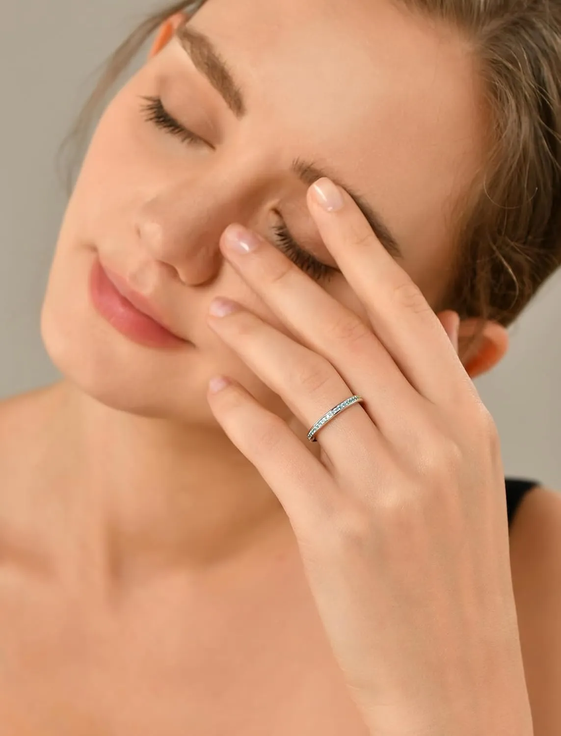 YL Women's Stackable Ring 925 Sterling Silver Stacked Rings 1.25mm Birthstone Eternity Bands