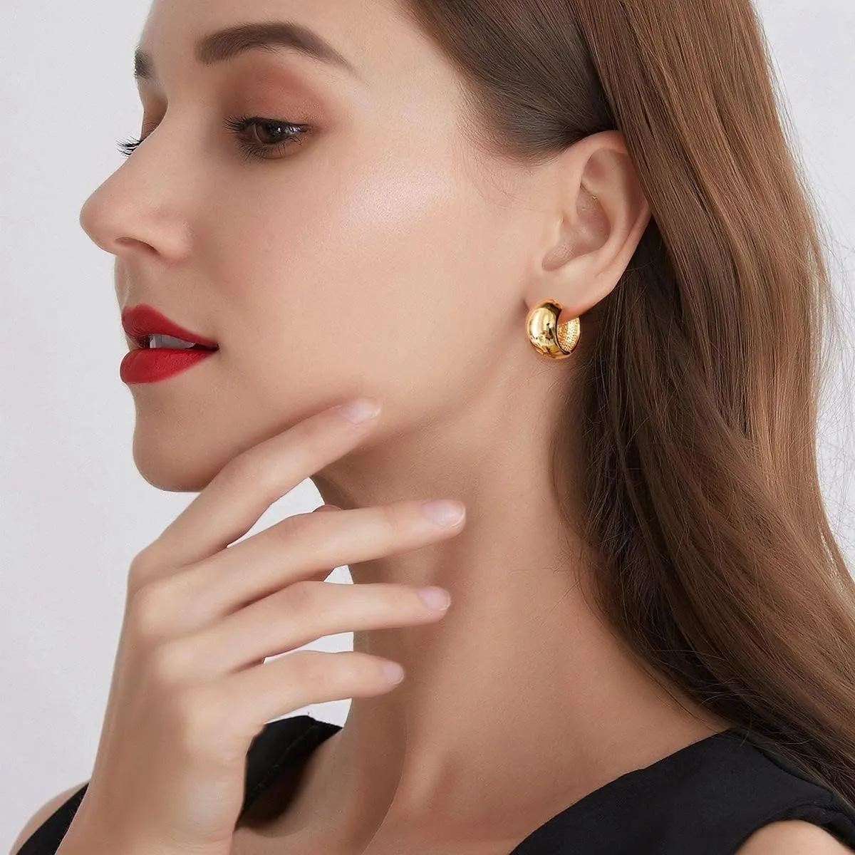 YUJIE Chunky Gold Huggie Earrings - 18K Gold Plated, Hypoallergenic Hoops for Women & Men
