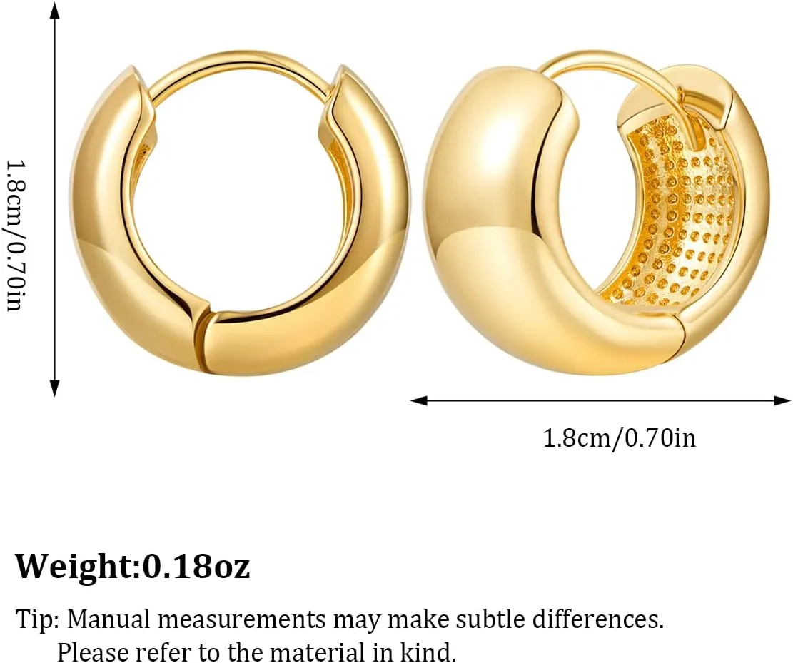 YUJIE Chunky Gold Huggie Earrings - 18K Gold Plated, Hypoallergenic Hoops for Women & Men