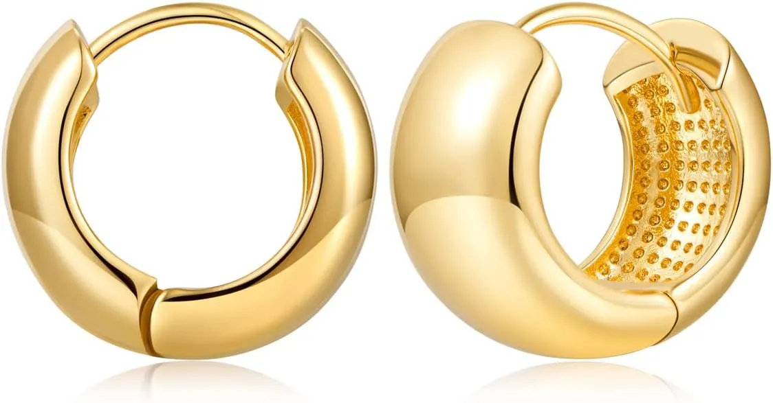 YUJIE Chunky Gold Huggie Earrings - 18K Gold Plated, Hypoallergenic Hoops for Women & Men