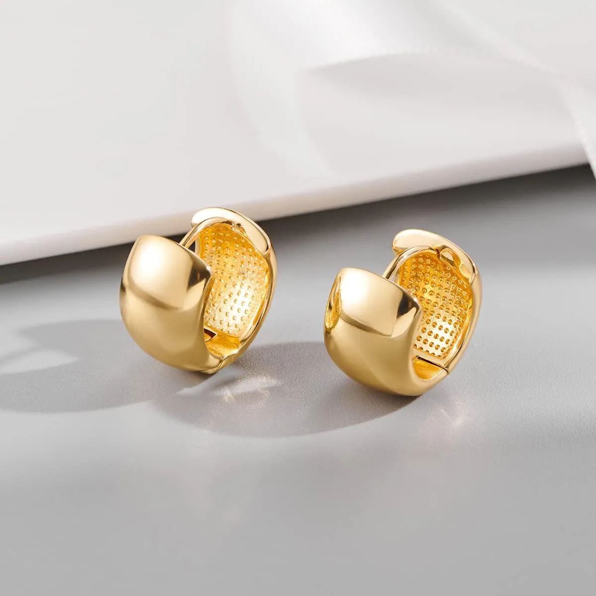 YUJIE Chunky Gold Huggie Earrings - 18K Gold Plated, Hypoallergenic Hoops for Women & Men