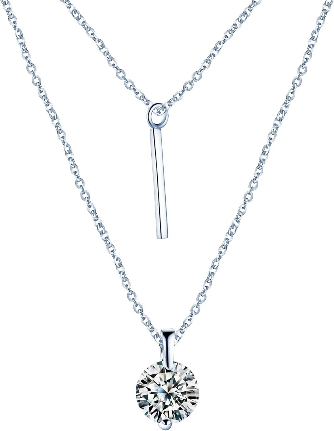 Yumilok Necklaces for Women S925 Sterling Silver Multilayer Layered Bar Cubic Zirconia Double Chain Pendant Necklace