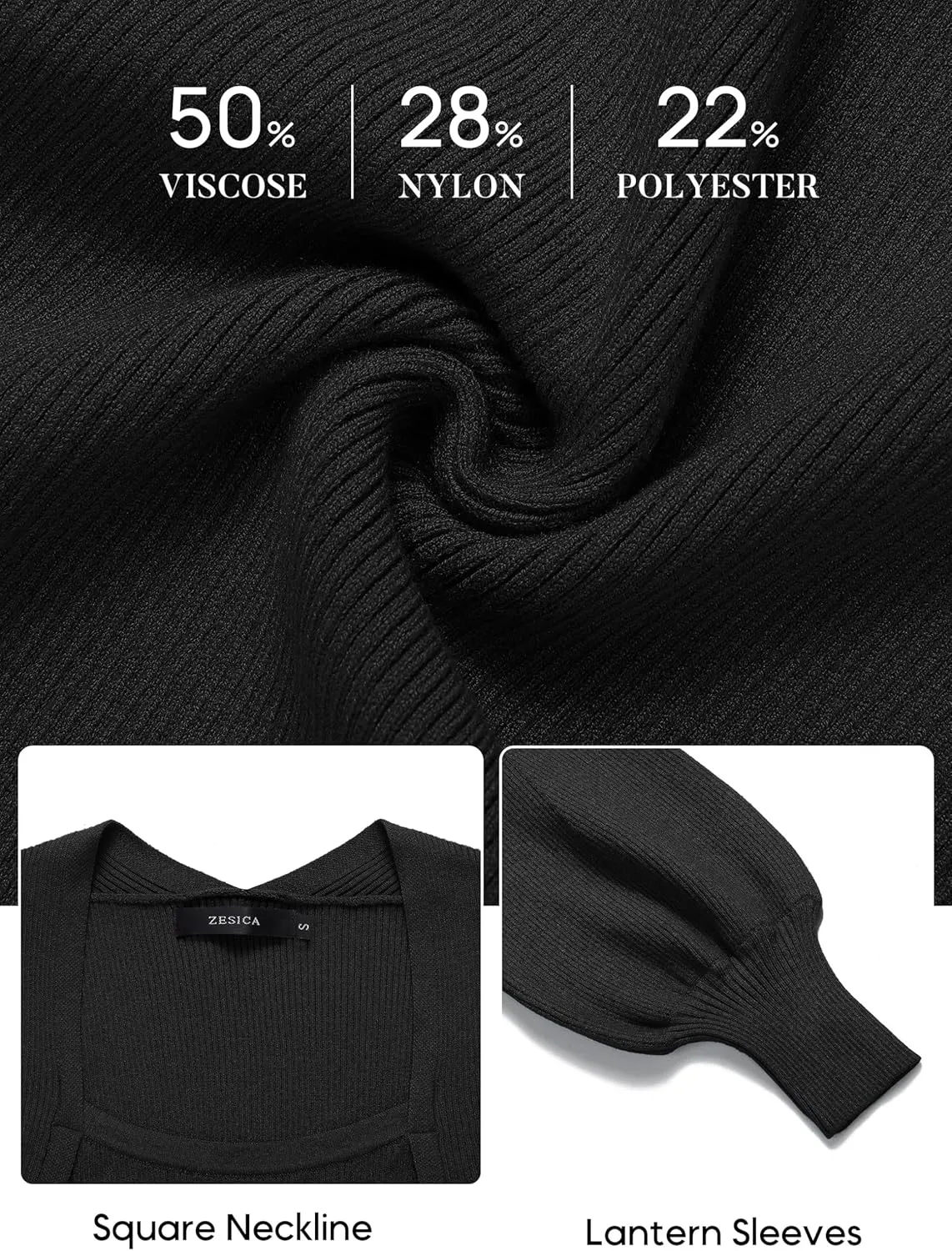 ZESICA Women's 2024 Square Neck Ribbed Knit Dress Puff Long Sleeve Slim Fit Bodycon Fall Winter Pullover Sweater Dress