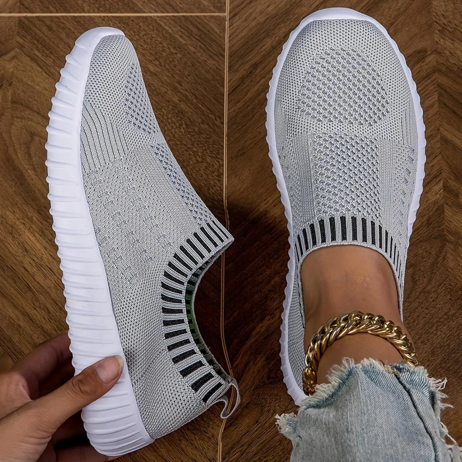 ZWRXW Women's Athletic Walking Shoes Woven Breathable Soft Shoes for Women Men,Casual Mesh Slip On Shoe,Comfortable Tennis Workout Sneakers,Unisex