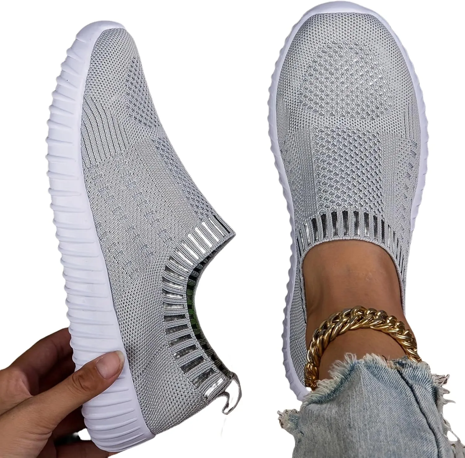ZWRXW Women's Athletic Walking Shoes Woven Breathable Soft Shoes for Women Men,Casual Mesh Slip On Shoe,Comfortable Tennis Workout Sneakers,Unisex